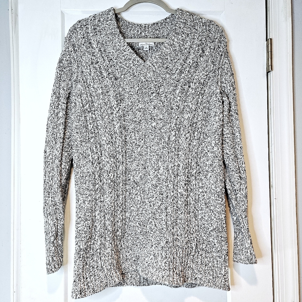 L.L. Bean Signature Marled Cable Knit Cotton V Neck Sweater Size S